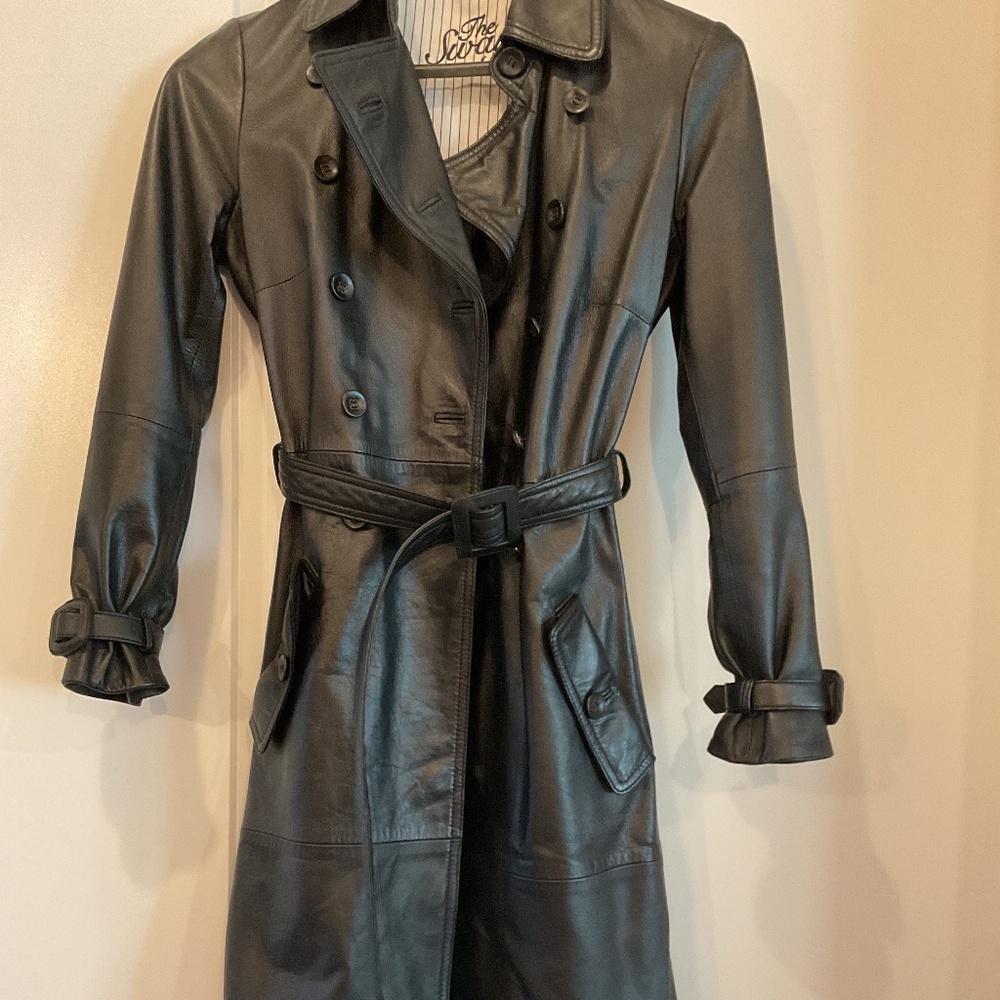 Real leather trench coat